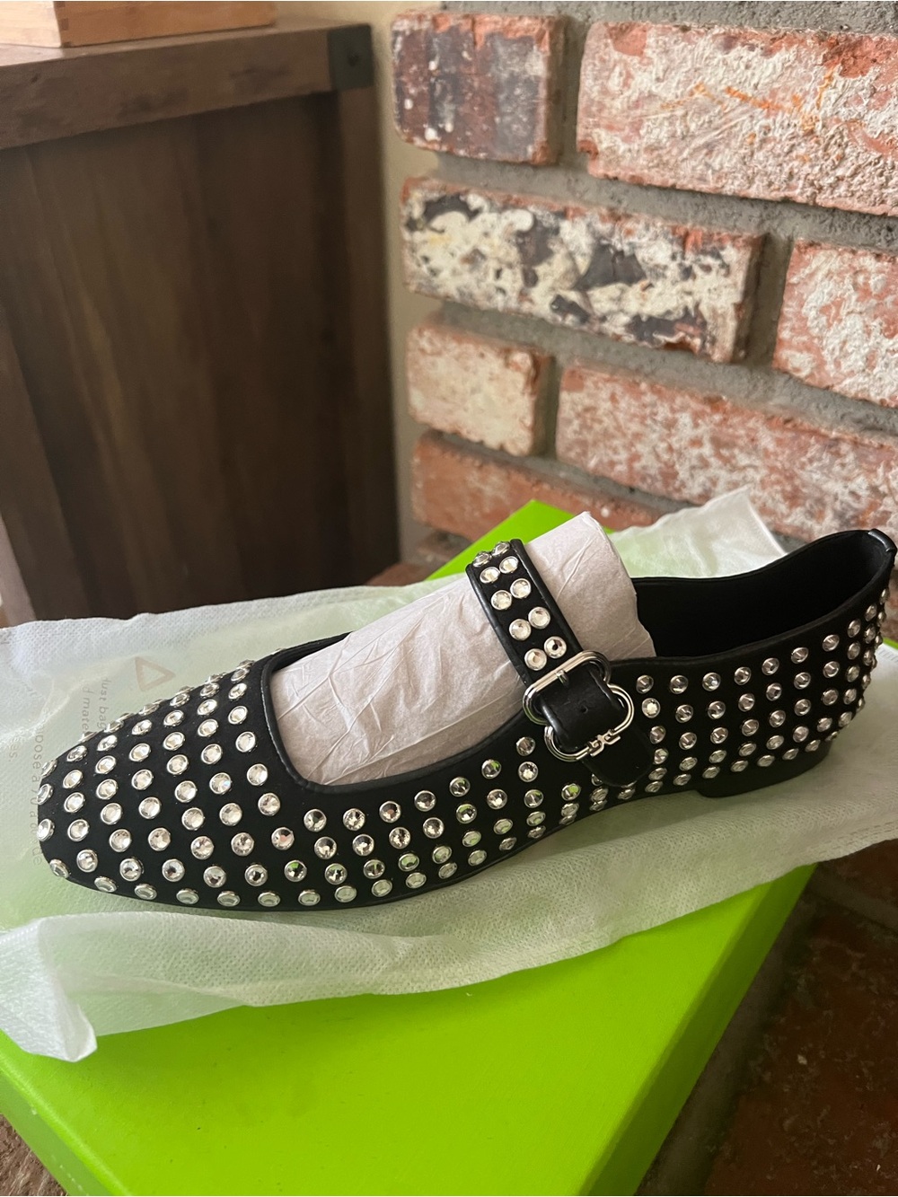 Sam Edelman Black Studded Mary Jane Flat with Silver Hardware